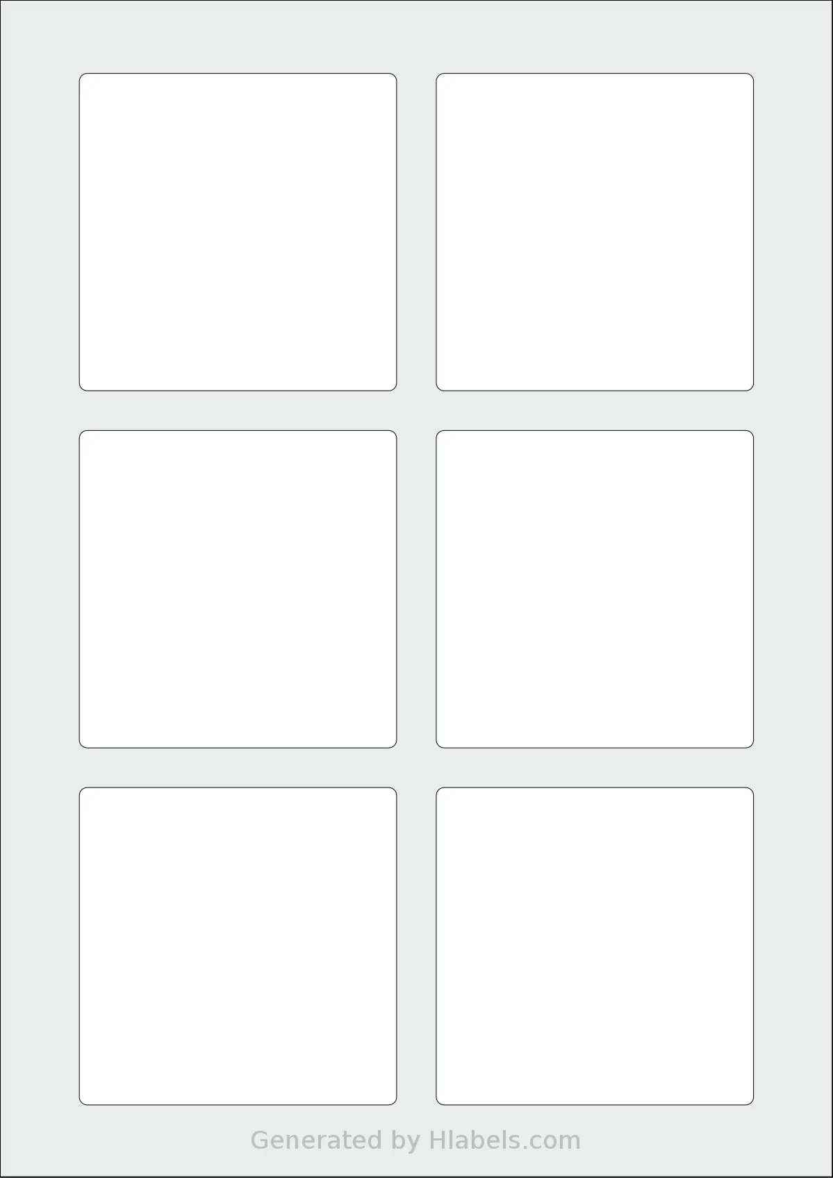 LabelLine® LL-40574 template with 6 square 80 x 80 millimeter labels per sheet, on A4-size adhesive blank label sheets.