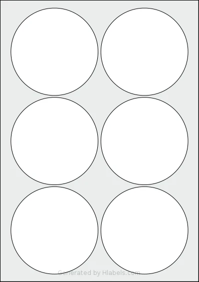 LabelLine® LL-40756 template with 6 circle labels per sheet, each 92 millimeter in diameter, on A4-size adhesive blank label sheets.