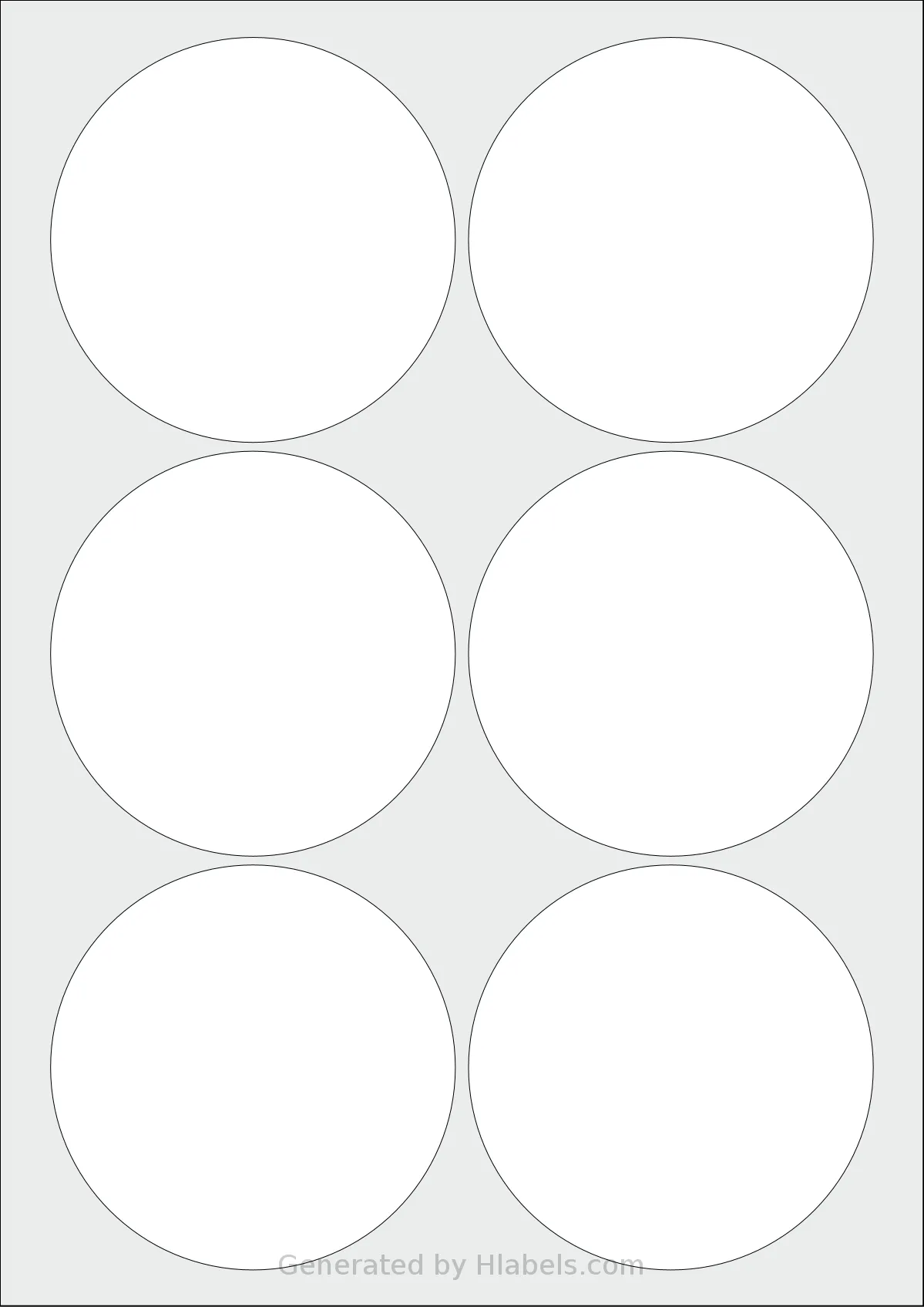 LabelLine® LL-40756 template with 6 circle labels per sheet, each 92 millimeter in diameter, on A4-size adhesive blank label sheets.
