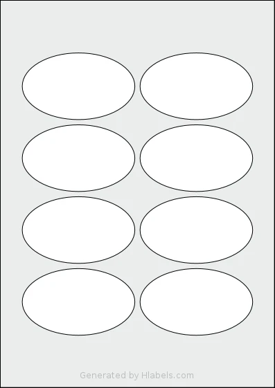 LabelLine® LL-40770 template with 8 oval 86 x 51 millimeter labels per sheet, on A4-size adhesive blank label sheets.