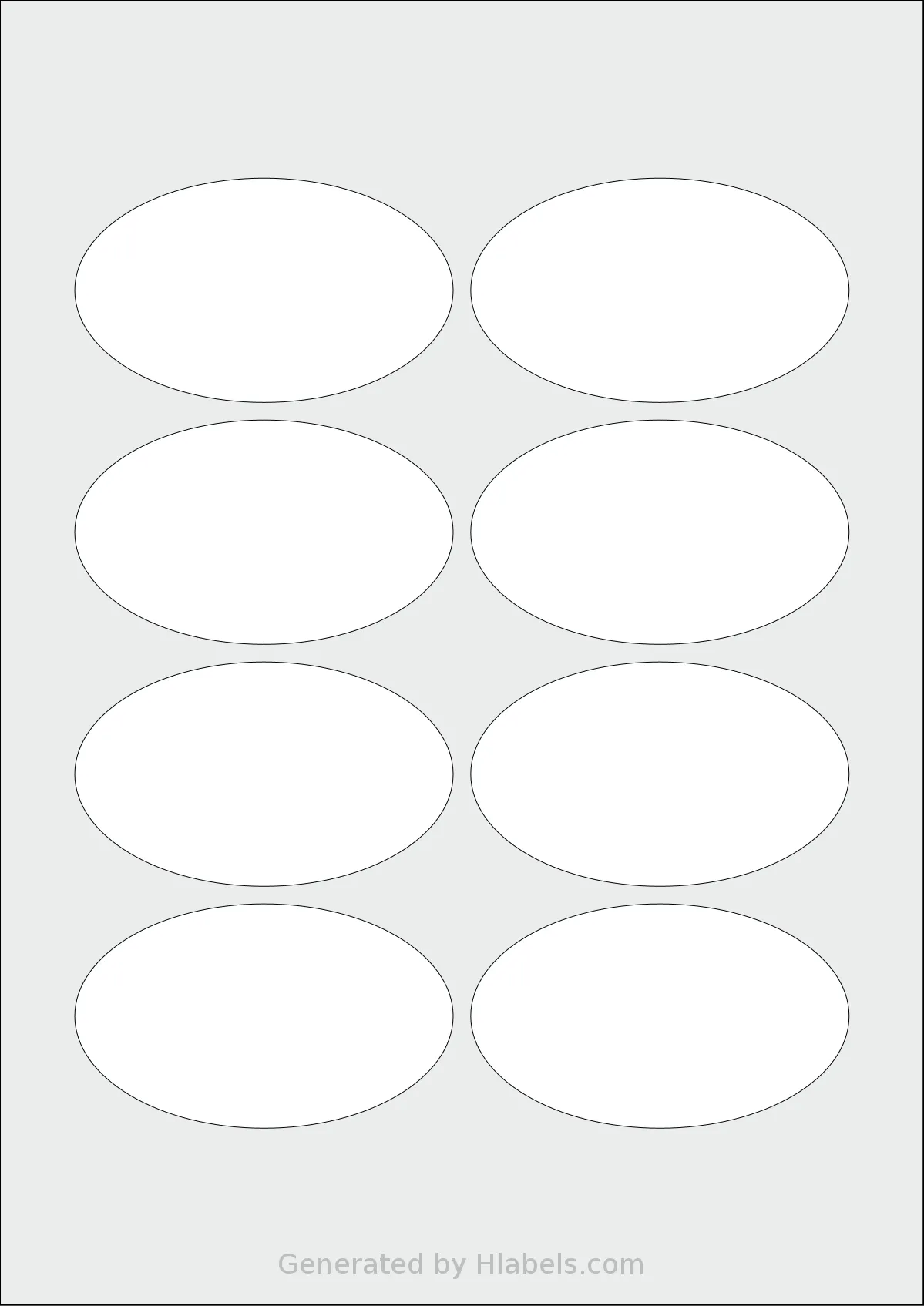 LabelLine® LL-40770 template with 8 oval 86 x 51 millimeter labels per sheet, on A4-size adhesive blank label sheets.