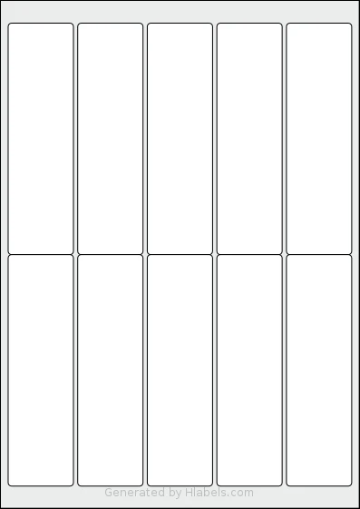 LabelPlanet® LP10-38 template with 10 rectangular 38.1 x 135 millimeter labels per sheet, on A4-size adhesive blank label sheets.