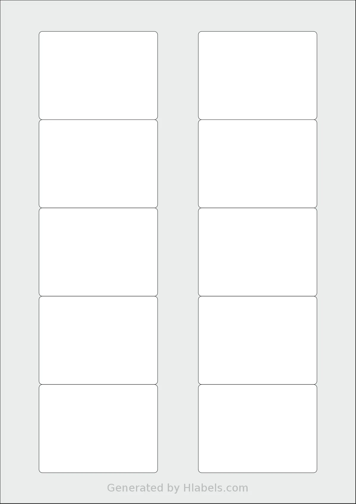 LabelPlanet® LP10-70 template with 10 rectangular 70 x 52 millimeter labels per sheet, on A4-size adhesive blank label sheets.