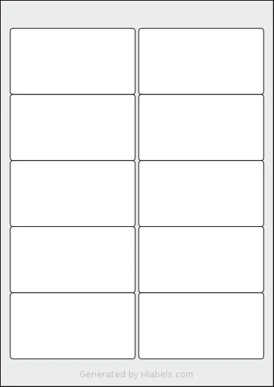 LabelPlanet® LP10-96 template with 10 rectangular 95.8 x 50.7 millimeter labels per sheet, on A4-size adhesive blank label sheets.