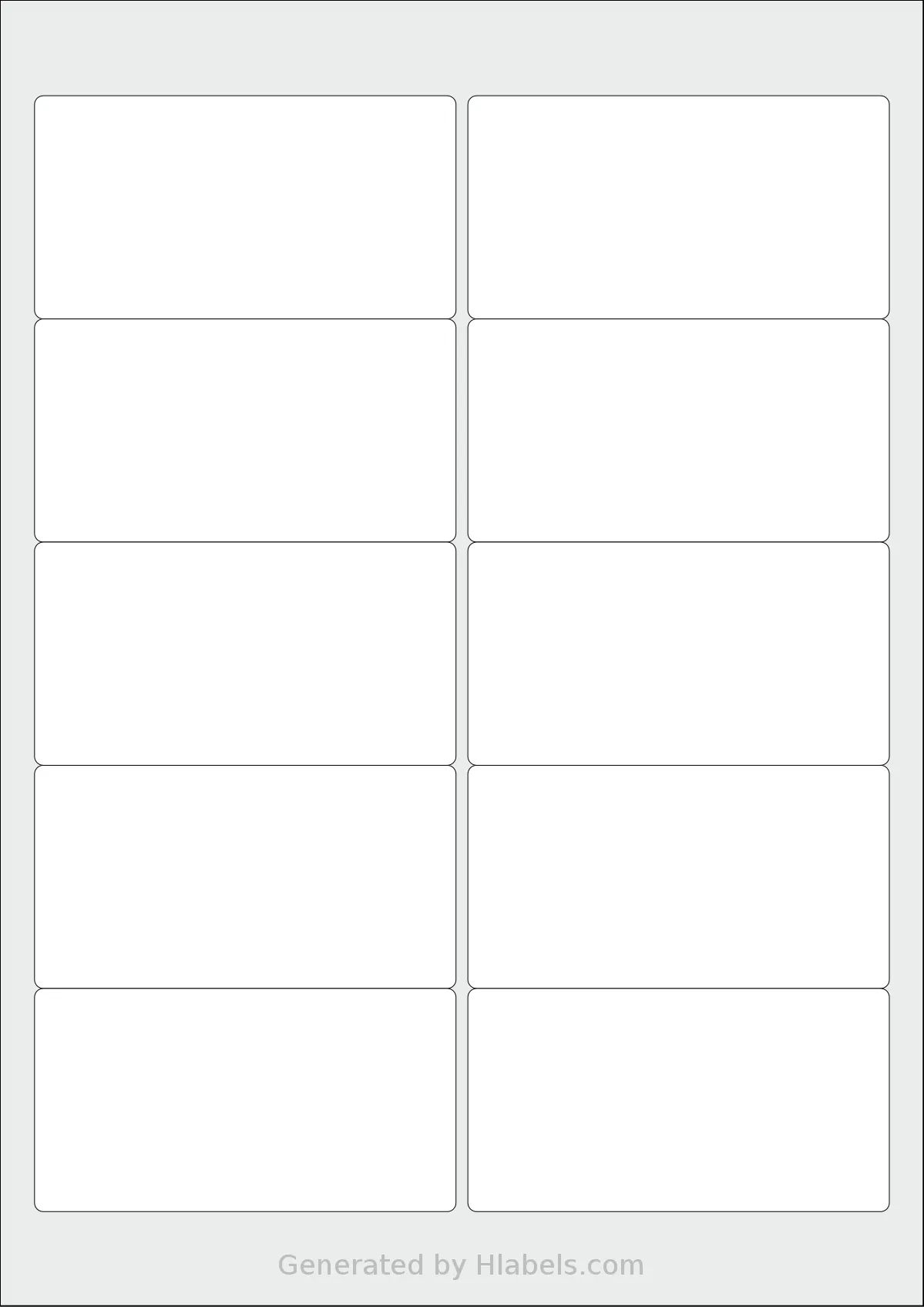 LabelPlanet® LP10-96 template with 10 rectangular 95.8 x 50.7 millimeter labels per sheet, on A4-size adhesive blank label sheets.