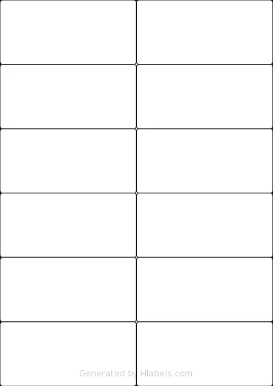 LabelPlanet® LP12-105 template with 12 rectangular 105 x 49.5 millimeter labels per sheet, on A4-size adhesive blank label sheets.
