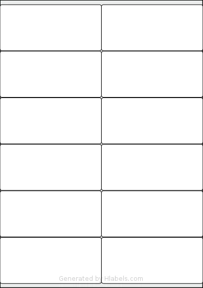 LabelPlanet® LP12-105S template with 12 rectangular 105 x 47.5 millimeter labels per sheet, on A4-size adhesive blank label sheets.