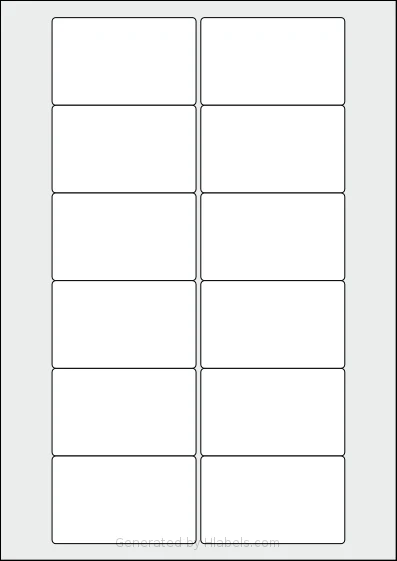 LabelPlanet® LP12-76 template with 12 rectangular 76.2 x 46.4 millimeter labels per sheet, on A4-size adhesive blank label sheets.