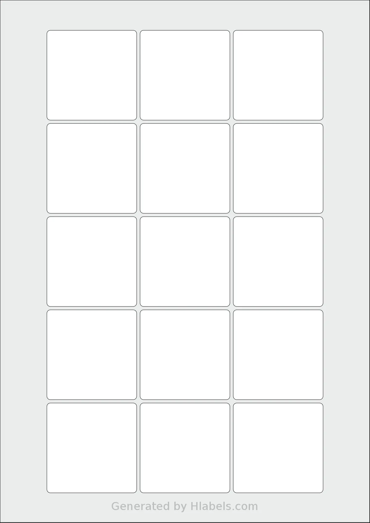 LabelPlanet® LP15-51SQ template with 15 square 51 x 51 millimeter labels per sheet, on A4-size adhesive blank label sheets.
