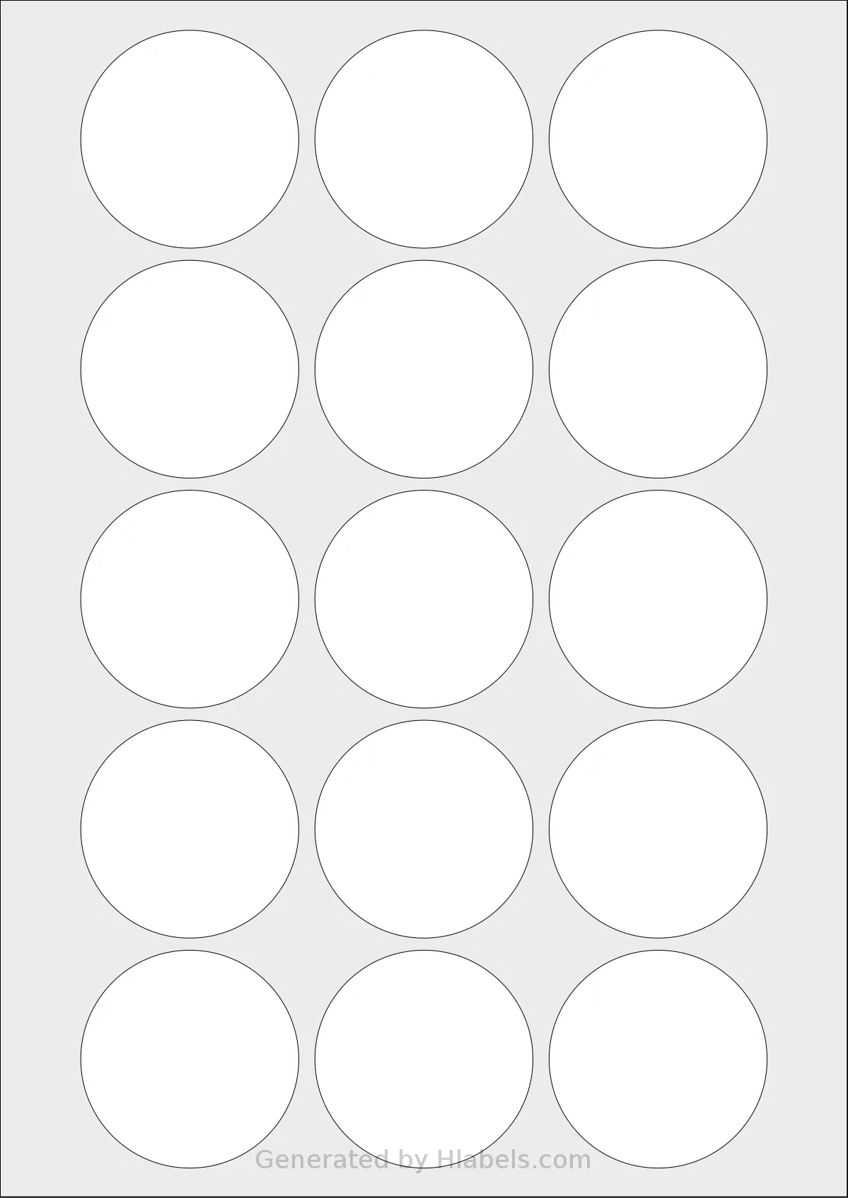 LabelPlanet® LP15-54R template with 15 circle labels per sheet, each 54 millimeter in diameter, on A4-size adhesive blank label sheets.
