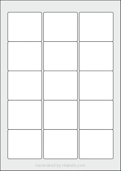 LabelPlanet® LP15-59 template with 15 rectangular 59 x 50.9 millimeter labels per sheet, on A4-size adhesive blank label sheets.