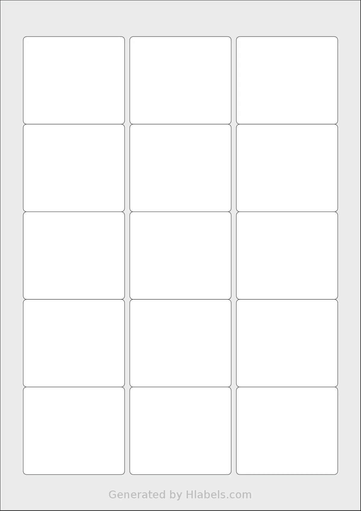 LabelPlanet® LP15-59 template with 15 rectangular 59 x 50.9 millimeter labels per sheet, on A4-size adhesive blank label sheets.