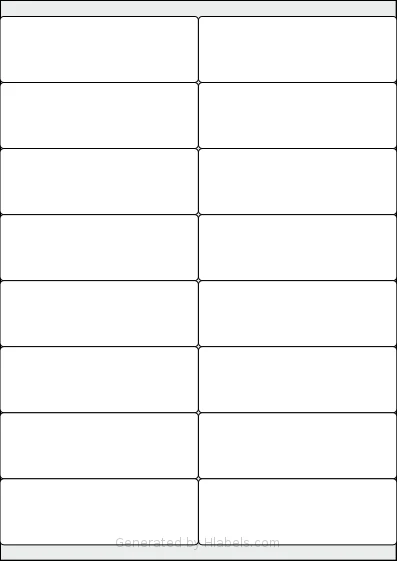 LabelPlanet® LP16-105S template with 16 rectangular 105 x 34.95 millimeter labels per sheet, on A4-size adhesive blank label sheets.