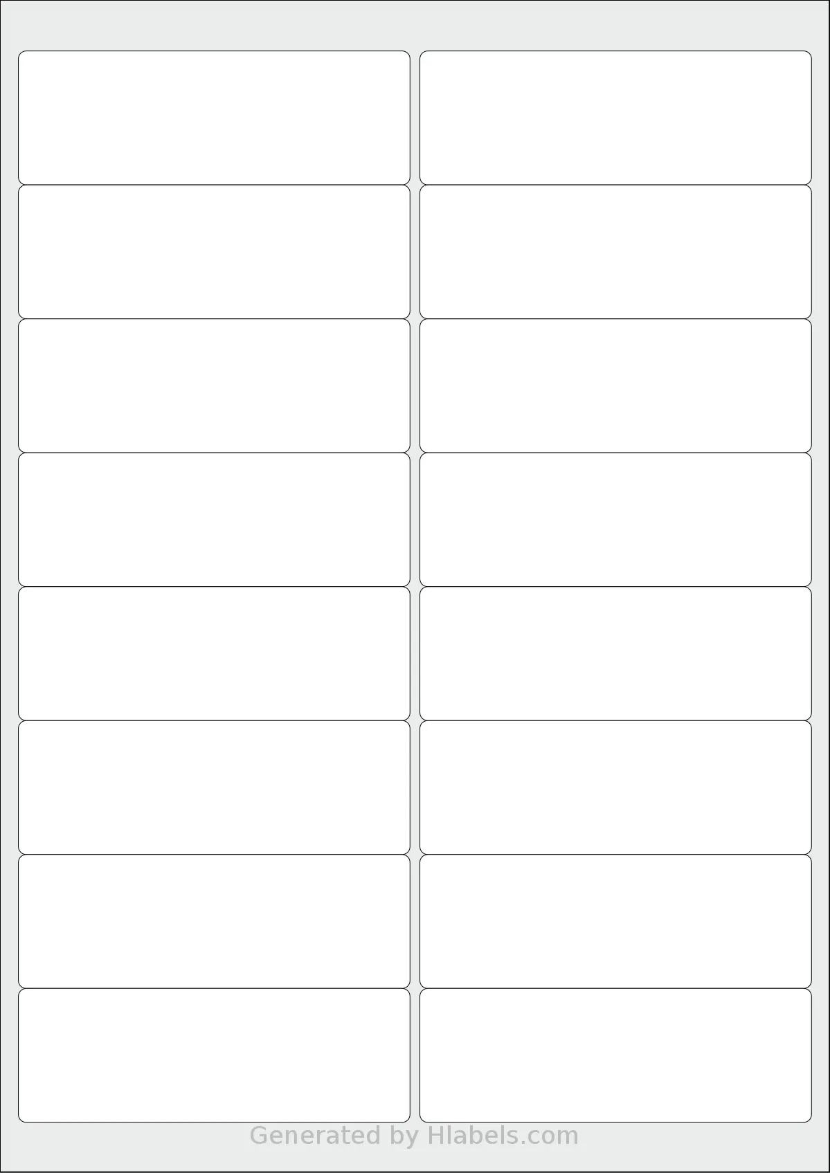 LabelPlanet® LP16-99 template with 16 rectangular 99.1 x 33.9 millimeter labels per sheet, on A4-size adhesive blank label sheets.