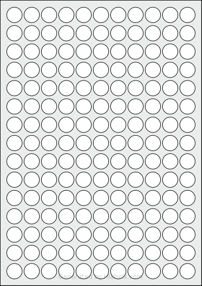LabelPlanet® LP165-16R Template LabelPlanet® LP165-16R template with 165 circle labels per sheet, each 16 millimeter in diameter, on A4-size adhesive blank label sheets.