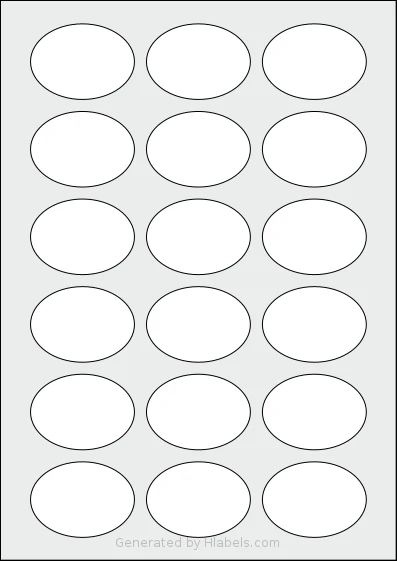 LabelPlanet® LP18-55OV template with 18 oval 55 x 40 millimeter labels per sheet, on A4-size adhesive blank label sheets.