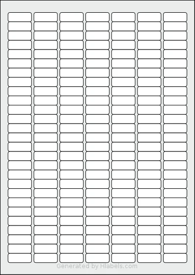LabelPlanet® LP189-25 template with 189 rectangular 25.4 x 10 millimeter labels per sheet, on A4-size adhesive blank label sheets.