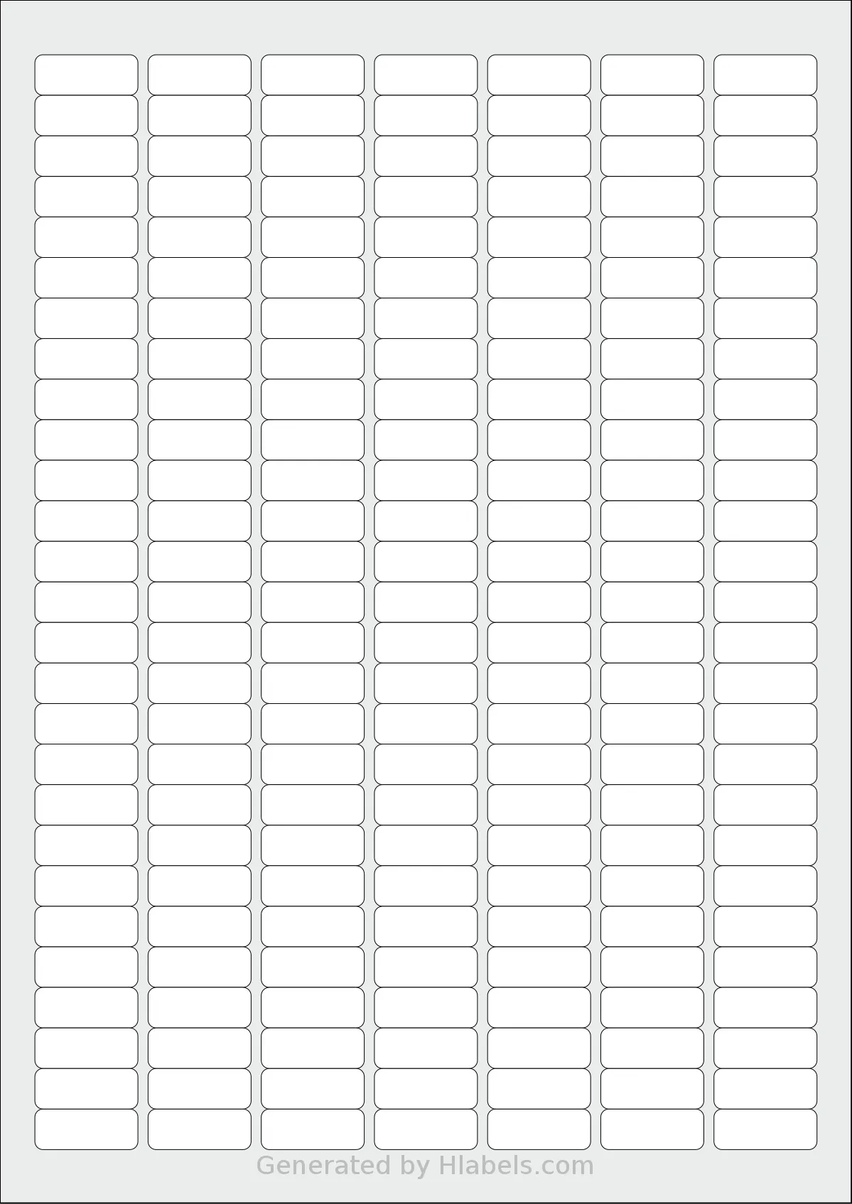 LabelPlanet® LP189-25 template with 189 rectangular 25.4 x 10 millimeter labels per sheet, on A4-size adhesive blank label sheets.