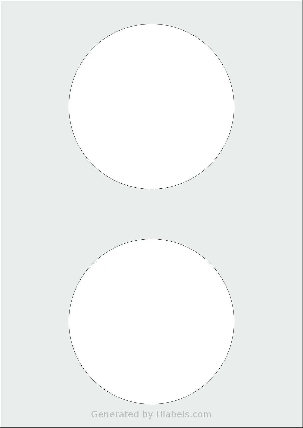 LabelPlanet® LP2-115R template with 2 circle labels per sheet, each 114.5 millimeter in diameter, on A4-size adhesive blank label sheets.