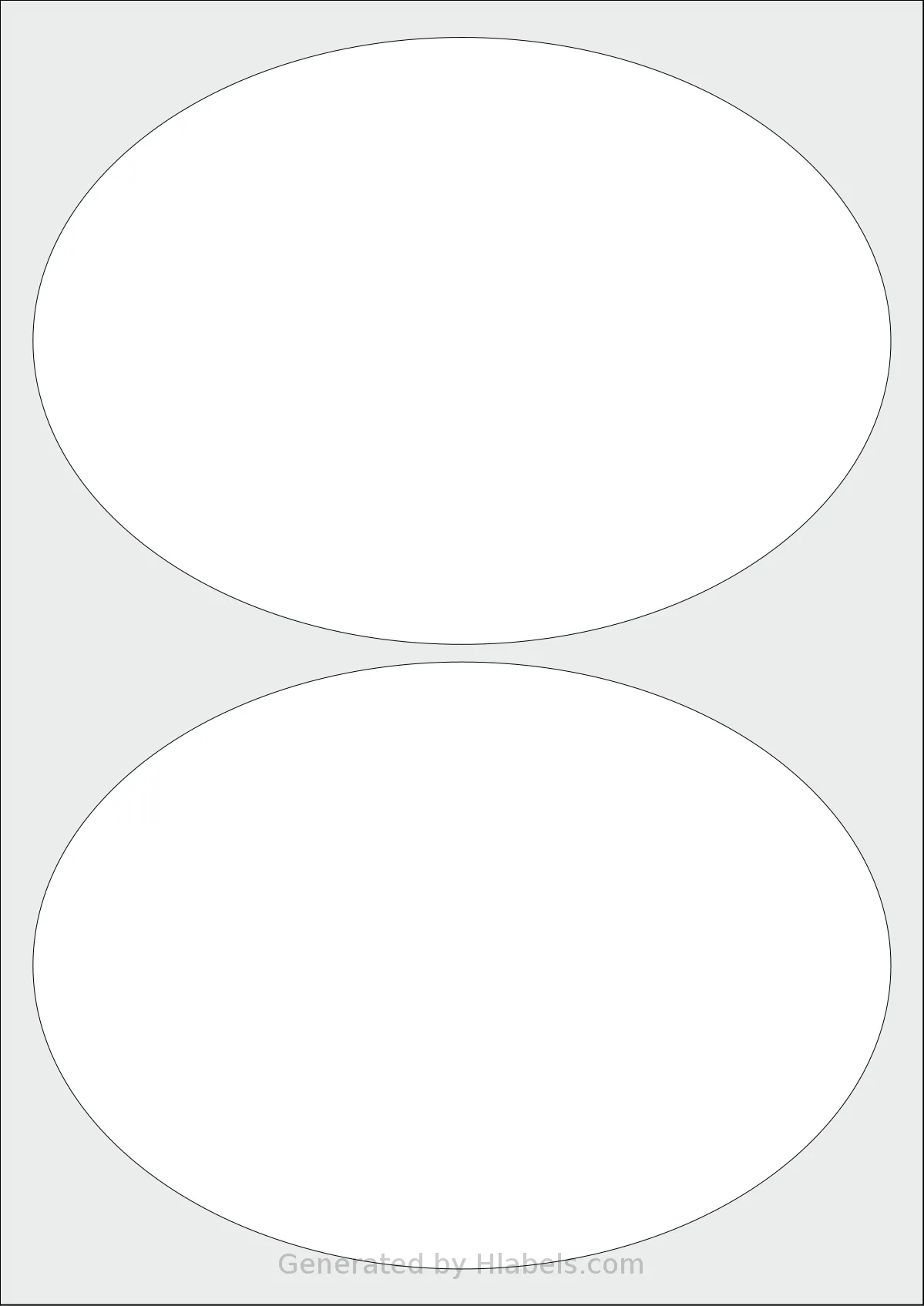 LabelPlanet® LP2-195OV template with 2 oval 195 x 138 millimeter labels per sheet, on A4-size adhesive blank label sheets.