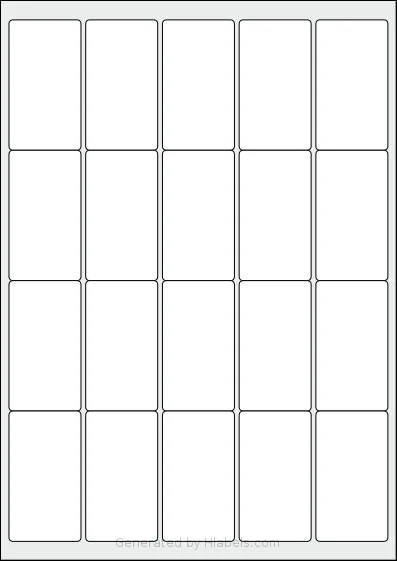 LabelPlanet® LP20-38 template with 20 rectangular 38.1 x 69 millimeter labels per sheet, on A4-size adhesive blank label sheets.