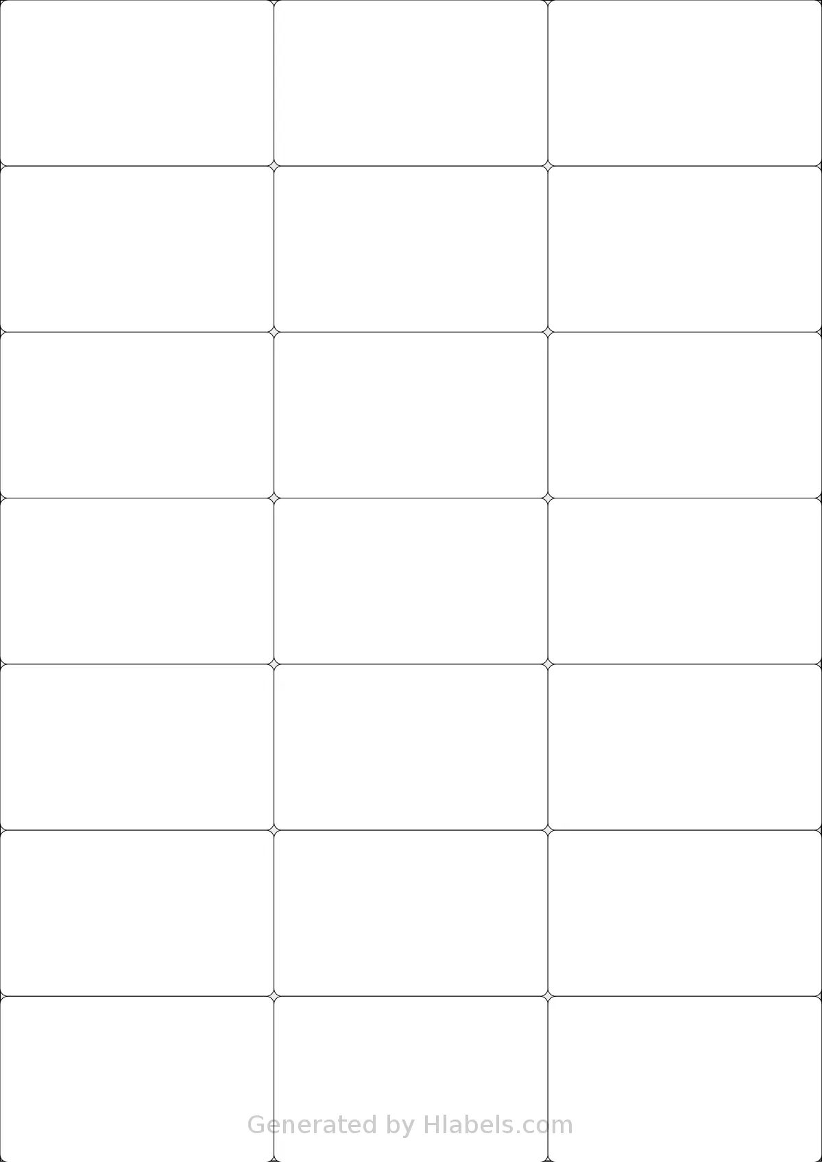 LabelPlanet® LP21-70 template with 21 rectangular 70 x 42.42 millimeter labels per sheet, on A4-size adhesive blank label sheets.