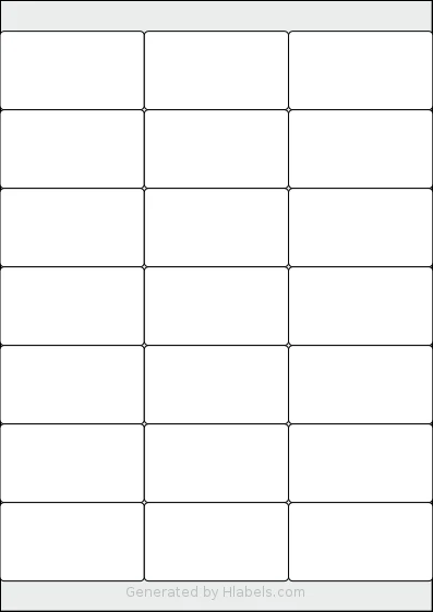 LabelPlanet® LP21-70S template with 21 rectangular 70 x 38.1 millimeter labels per sheet, on A4-size adhesive blank label sheets.