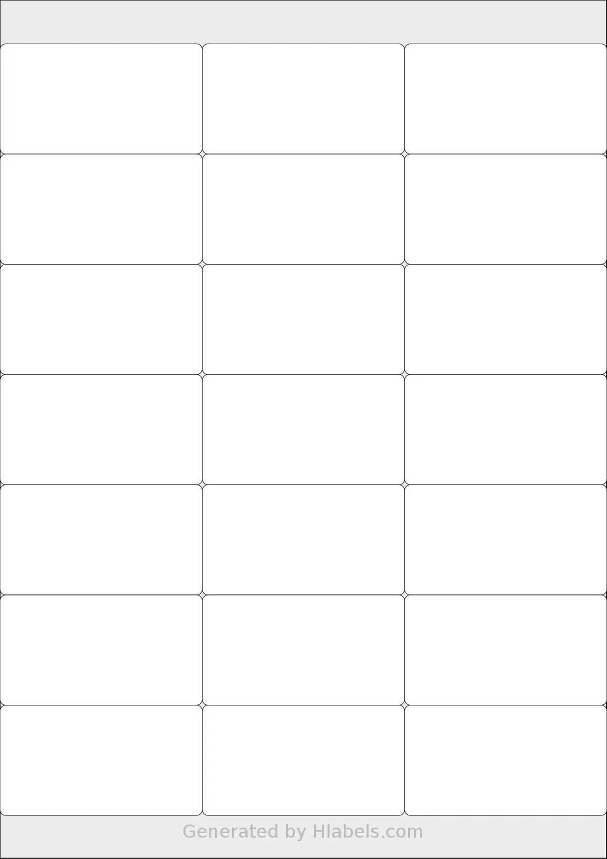 LabelPlanet® LP21-70S template with 21 rectangular 70 x 38.1 millimeter labels per sheet, on A4-size adhesive blank label sheets.