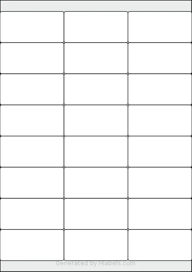 LabelPlanet® LP24-70LS template with 24 rectangular 70 x 34 millimeter labels per sheet, on A4-size adhesive blank label sheets.