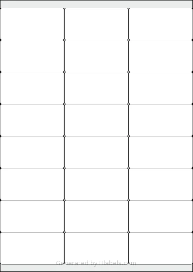 LabelPlanet® LP24-70S template with 24 rectangular 70 x 34.95 millimeter labels per sheet, on A4-size adhesive blank label sheets.