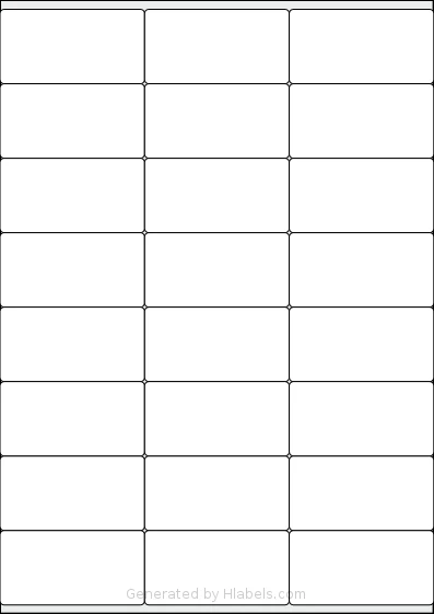 LabelPlanet® LP24-70SS template with 24 rectangular 70 x 36 millimeter labels per sheet, on A4-size adhesive blank label sheets.