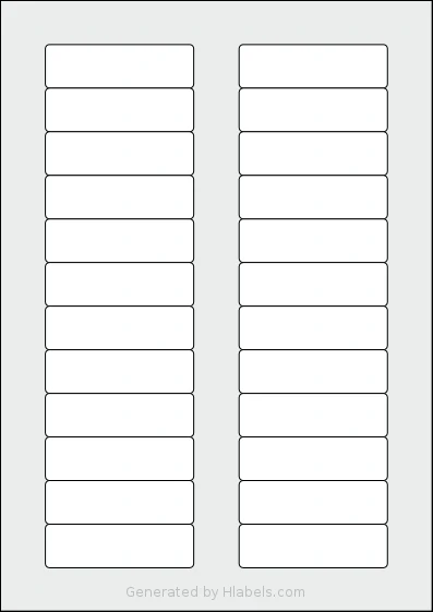 LabelPlanet® LP24-72 template with 24 rectangular 72 x 21.15 millimeter labels per sheet, on A4-size adhesive blank label sheets.