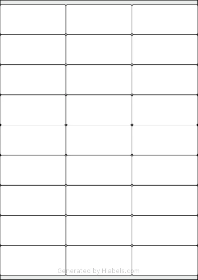 LabelPlanet® LP27-70S template with 27 rectangular 70 x 31.95 millimeter labels per sheet, on A4-size adhesive blank label sheets.