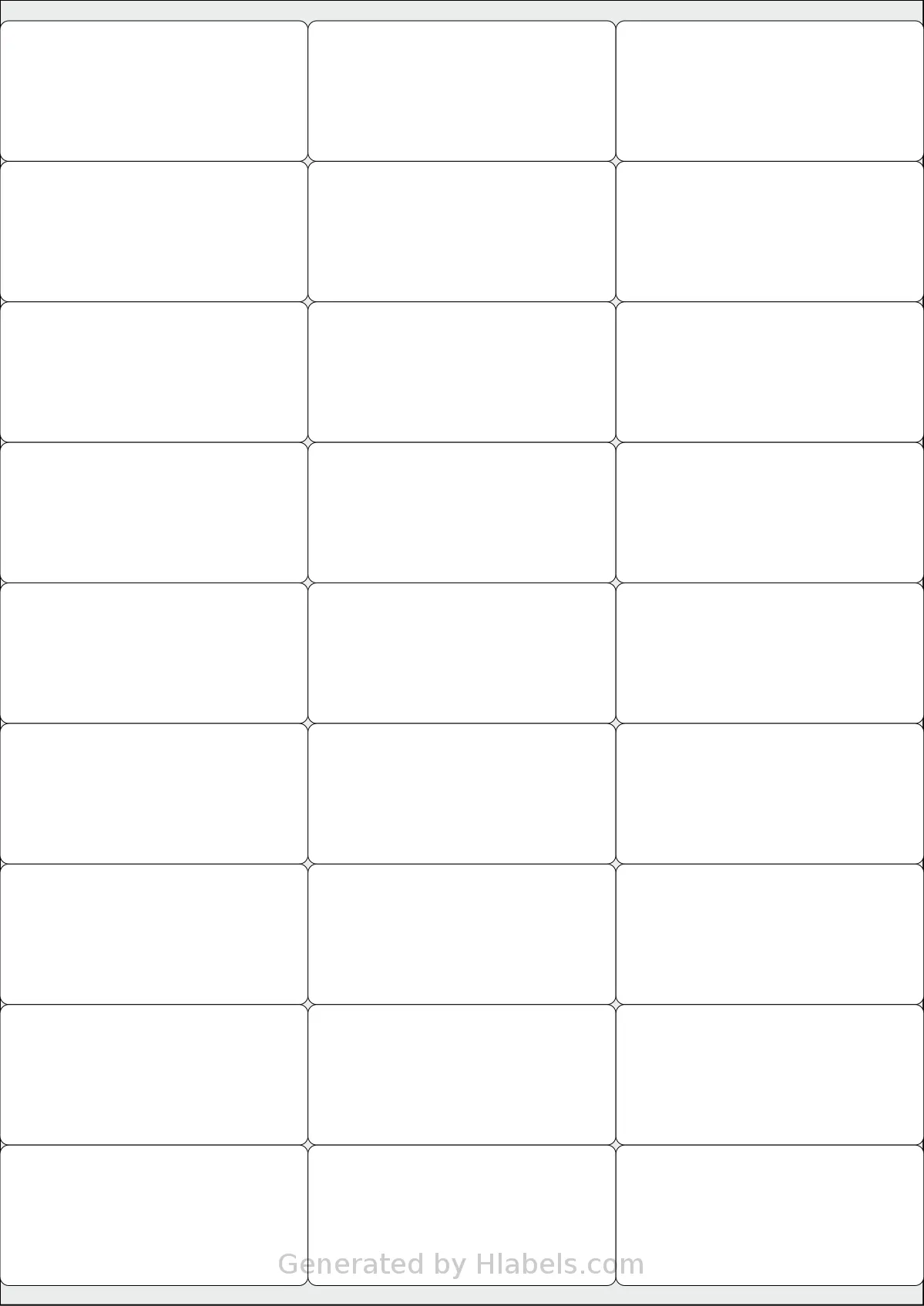 LabelPlanet® LP27-70S template with 27 rectangular 70 x 31.95 millimeter labels per sheet, on A4-size adhesive blank label sheets.