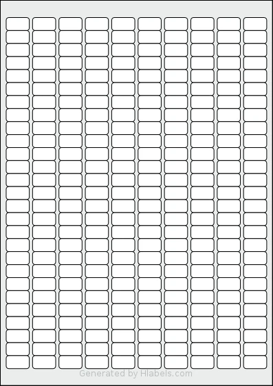 LabelPlanet® LP270-18 template with 270 rectangular 17.8 x 10 millimeter labels per sheet, on A4-size adhesive blank label sheets.