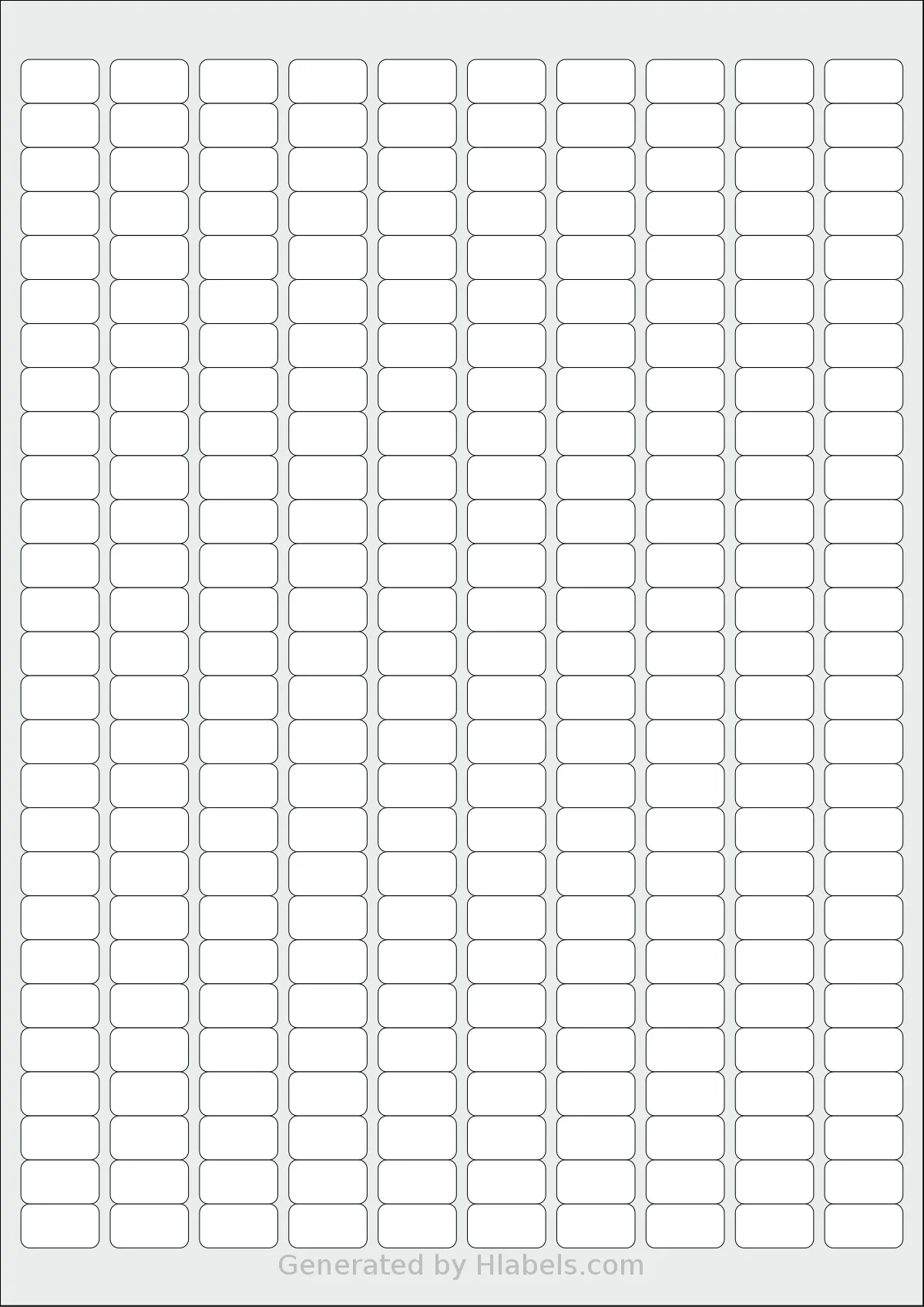 LabelPlanet® LP270-18 template with 270 rectangular 17.8 x 10 millimeter labels per sheet, on A4-size adhesive blank label sheets.
