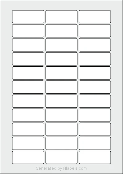 LabelPlanet® LP33-53 template with 33 rectangular 54 x 22 millimeter labels per sheet, on A4-size adhesive blank label sheets.