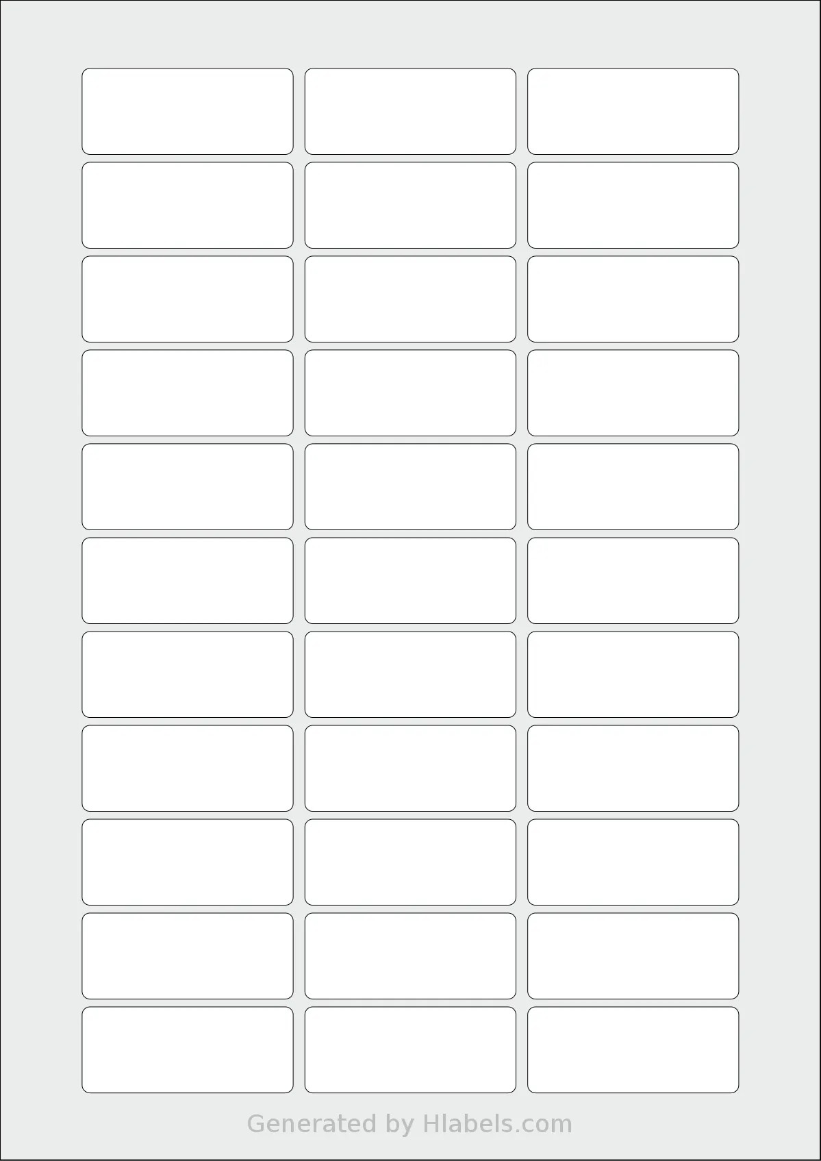 LabelPlanet® LP33-53 template with 33 rectangular 54 x 22 millimeter labels per sheet, on A4-size adhesive blank label sheets.