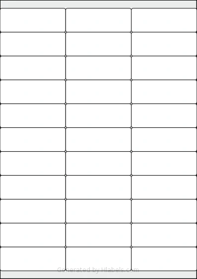 LabelPlanet® LP33-70S template with 33 rectangular 70 x 25.4 millimeter labels per sheet, on A4-size adhesive blank label sheets.