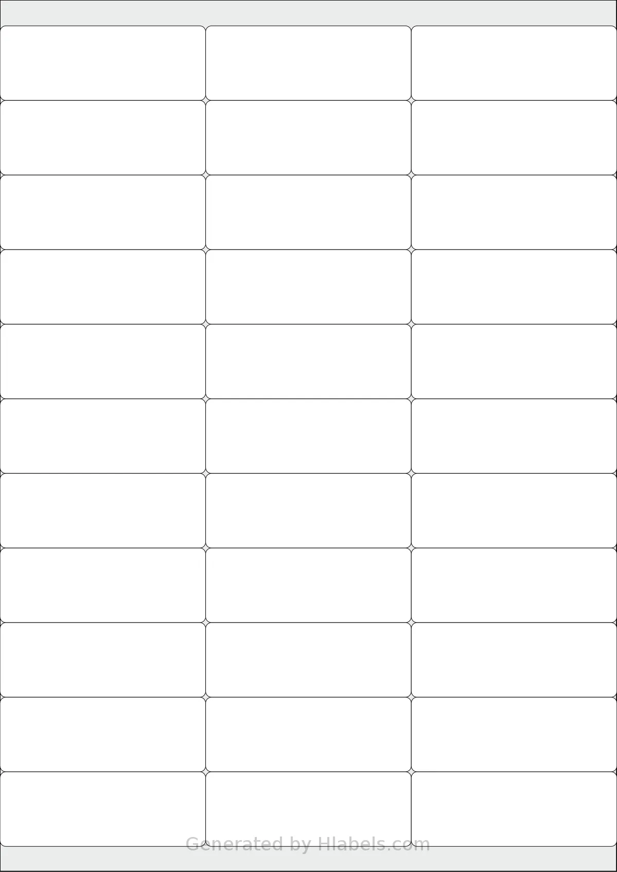 LabelPlanet® LP33-70S template with 33 rectangular 70 x 25.4 millimeter labels per sheet, on A4-size adhesive blank label sheets.