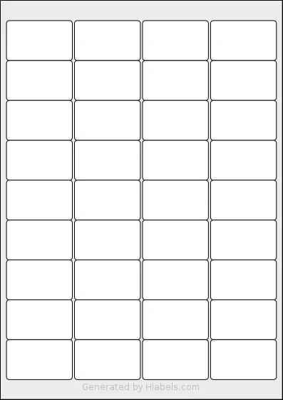 LabelPlanet® LP36-49 template with 36 rectangular 48.9 x 29.6 millimeter labels per sheet, on A4-size adhesive blank label sheets.