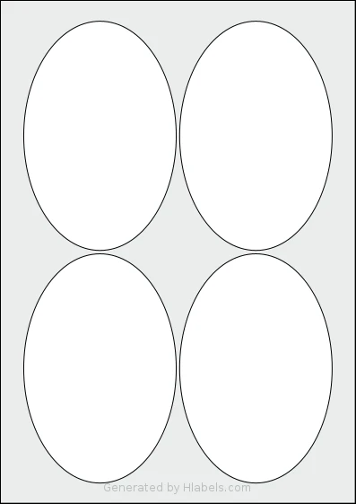 LabelPlanet® LP4-90OV template with 4 oval 90 x 135 millimeter labels per sheet, on A4-size adhesive blank label sheets.