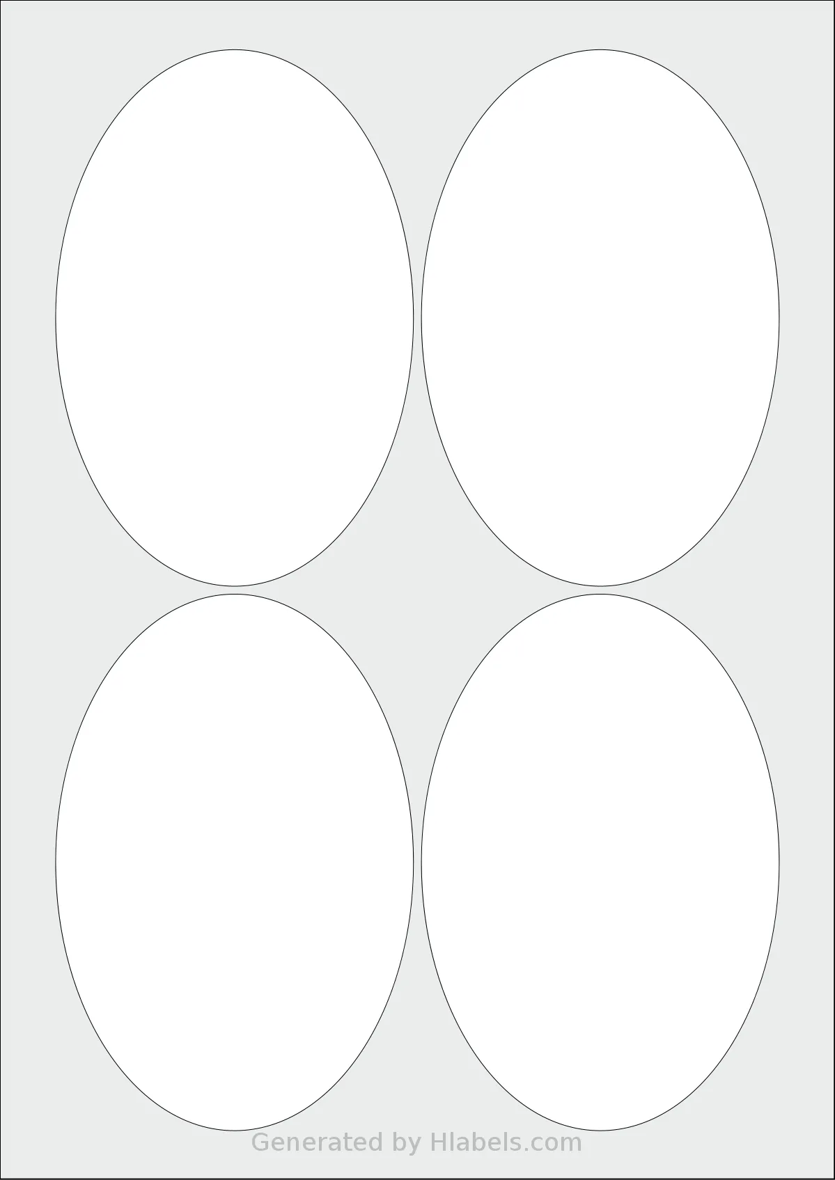 LabelPlanet® LP4-90OV template with 4 oval 90 x 135 millimeter labels per sheet, on A4-size adhesive blank label sheets.
