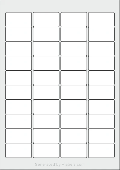 LabelPlanet® LP40-45 template with 40 rectangular 45.7 x 25.4 millimeter labels per sheet, on A4-size adhesive blank label sheets.