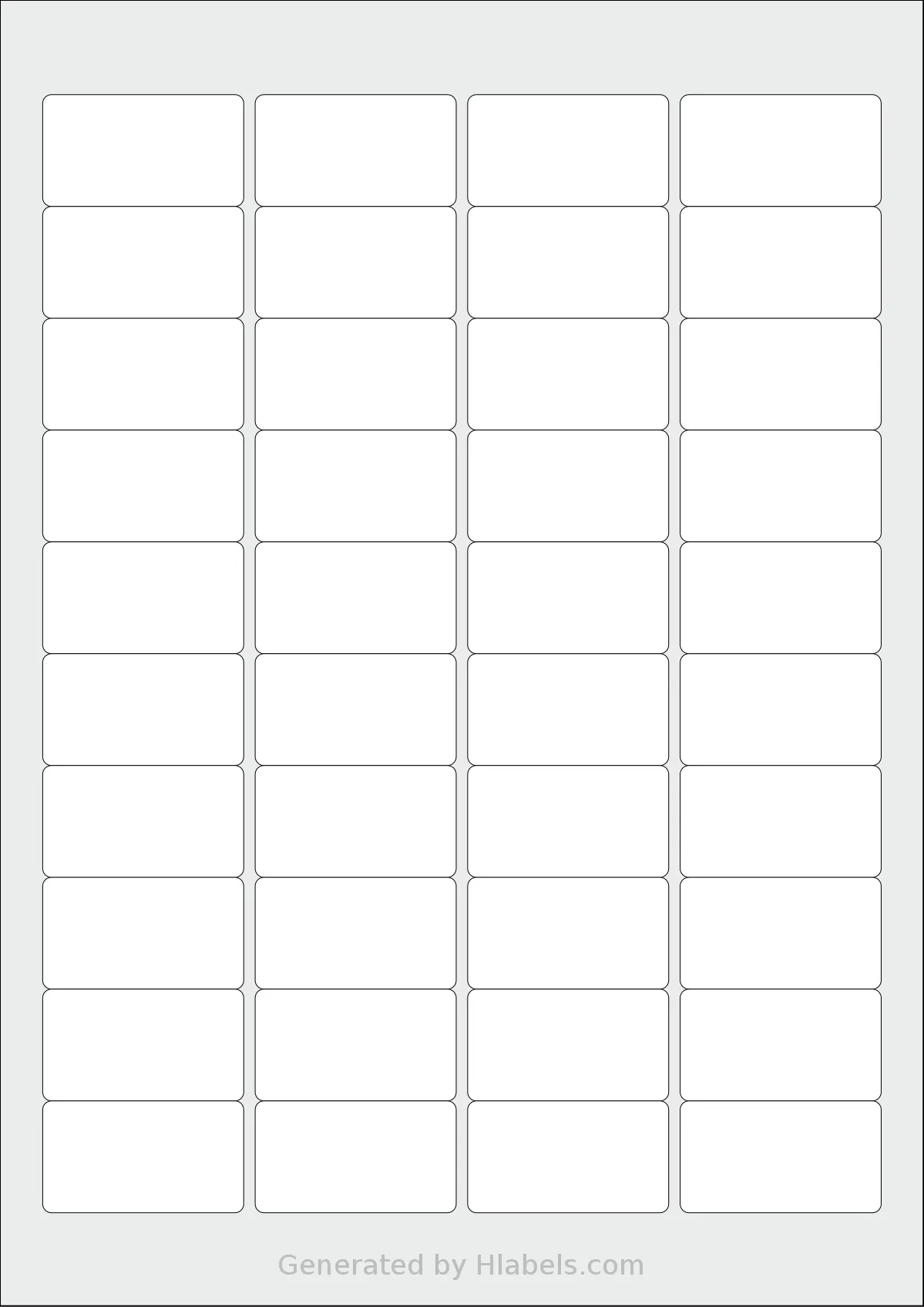 LabelPlanet® LP40-45 template with 40 rectangular 45.7 x 25.4 millimeter labels per sheet, on A4-size adhesive blank label sheets.
