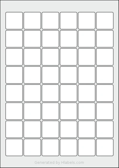 LabelPlanet® LP48-30SQ template with 48 square 30 x 30 millimeter labels per sheet, on A4-size adhesive blank label sheets.