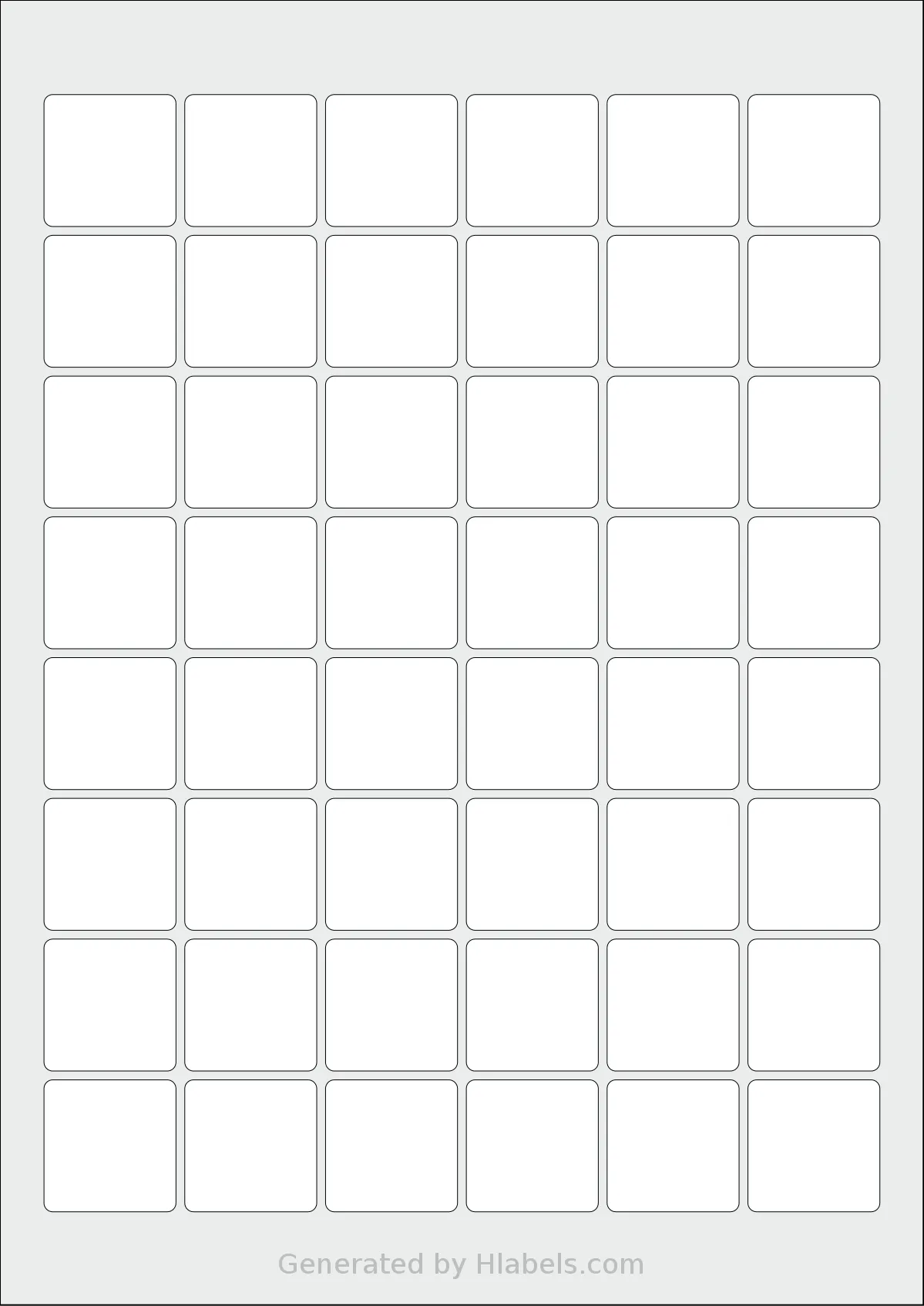LabelPlanet® LP48-30SQ template with 48 square 30 x 30 millimeter labels per sheet, on A4-size adhesive blank label sheets.