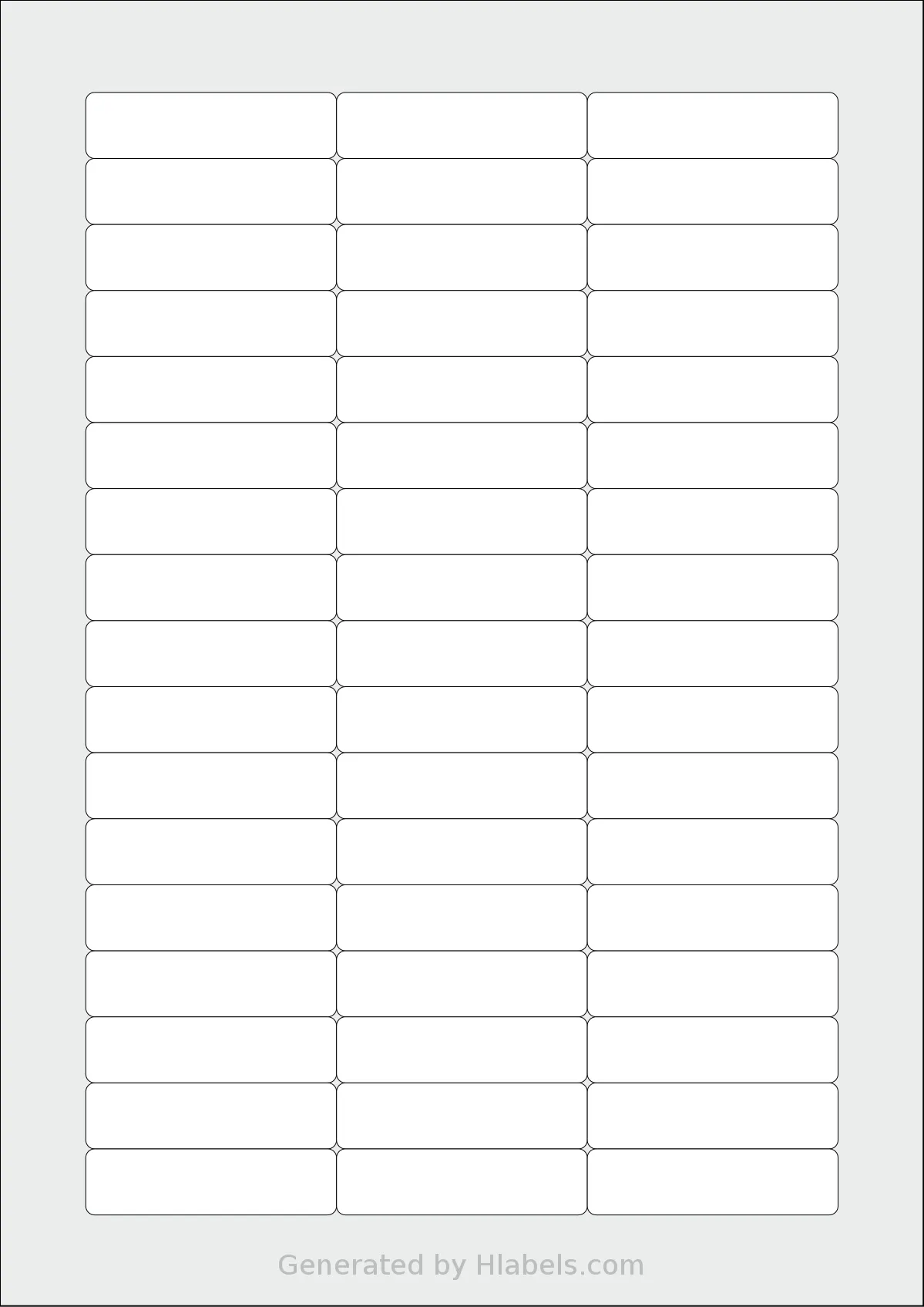LabelPlanet® LP51-57 template with 51 rectangular 57 x 15 millimeter labels per sheet, on A4-size adhesive blank label sheets.