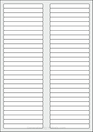 LabelPlanet® LP56-89 template with 56 rectangular 89 x 10 millimeter labels per sheet, on A4-size adhesive blank label sheets.
