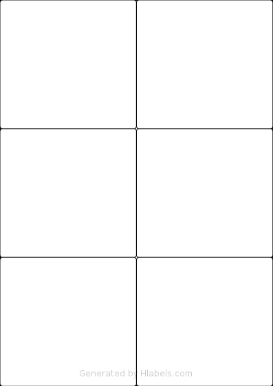 LabelPlanet® LP6-105 template with 6 rectangular 105 x 99 millimeter labels per sheet, on A4-size adhesive blank label sheets.